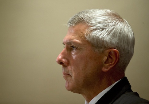 Admiral Samuel Locklear, the head of U.S. Pacific Command, listens during a news conference