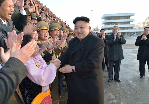 Kim Jong Un visits participants of a national agriculture competition in this undated photo