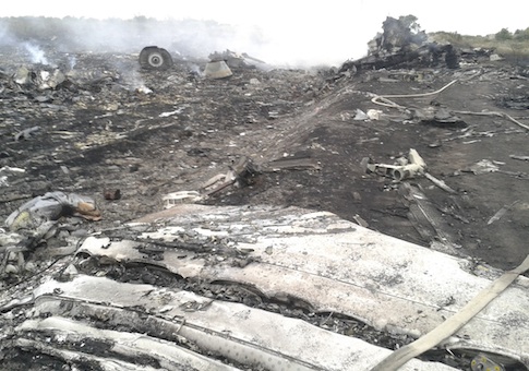 A general view shows the site of a Malaysia Airlines Boeing 777 plane crash in the settlement of Grabovo in the Donetsk region