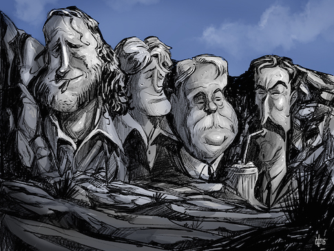 From left to right: Doc Sportello, Dirk Diggler, Lancaster Dodd, and Daniel Plainview