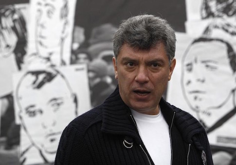 Opposition leader Boris Nemtsov attends a rally in central Moscow