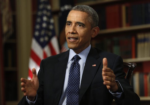 U.S. President Barack Obama speaks during an exclusive interview with Reuters in the Library of the White House in Washington March 2