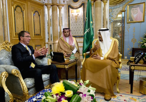 U.S. Defense Secretary Ash Carter meets with Saudi Arabia's King Salman bin Abdul Aziz at Al-Salam Palace in Jeddah