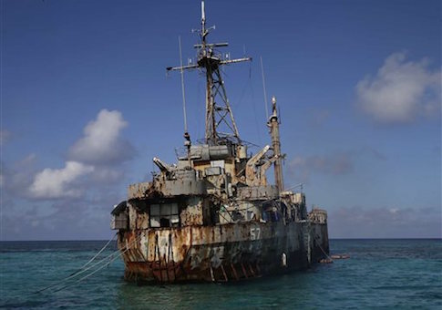 A dilapidated Philippine Navy ship LT 57 (Sierra Madre) is anchored off the South China Sea