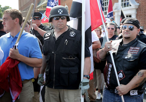 Hundreds of white nationalists, neo-Nazis and members of the "alt-right" march down East Market Street toward Emancipation Park during the "Unite the Right" rally
