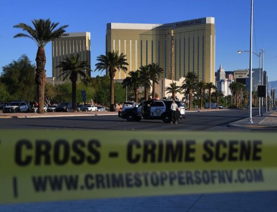 Crime scene tape surrounds the Mandalay Hotel
