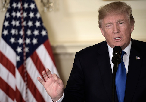 US President Donald Trump speaks about the Iran deal from the Diplomatic Reception room of the White House