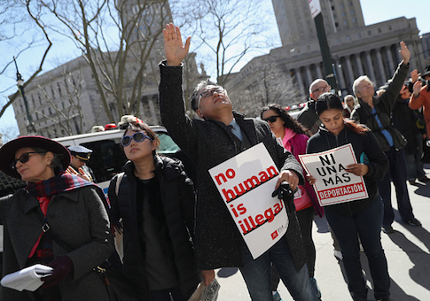 Protesters outside the Immigration and Customs Enforcement office