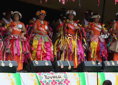 A cultural group performs on the Tuvalu stage at the 2012 Pasifika Festival