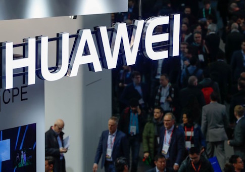 A logo of Huawei is seen during the Mobile World Congress in Barcelona