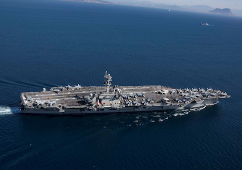 The Nimitz-class aircraft carrier USS Abraham Lincoln (CVN 72) transits the Strait of Gibraltar