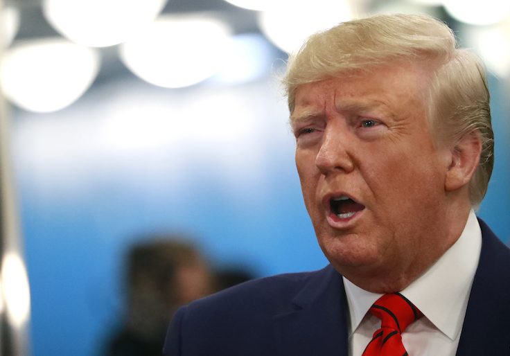 U.S. President Donald Trump speaks to reporters as he arrives to address the 74th session of the United Nations General Assembly at U.N. headquarters in New York