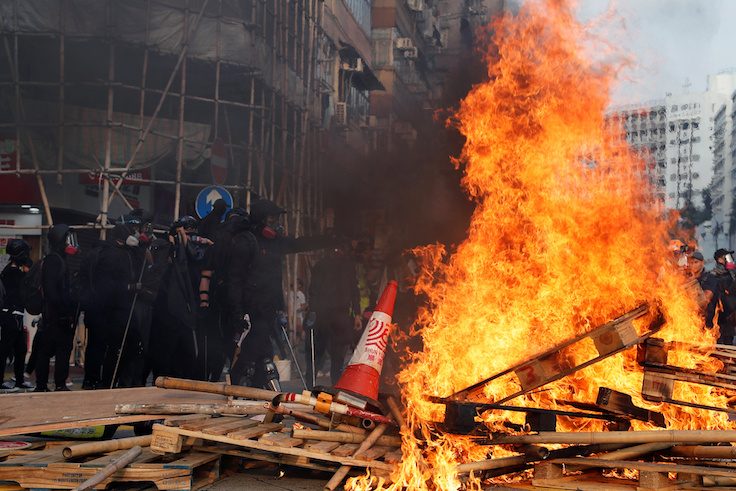 Anti-government demonstrators attend a protest march in Hong Kong