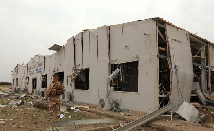 Destruction at Karbala airport in the Iraqi shrine city, targeted by US military air strikes against a pro-Iranian group in Iraq following the deaths of two Americans and a Briton