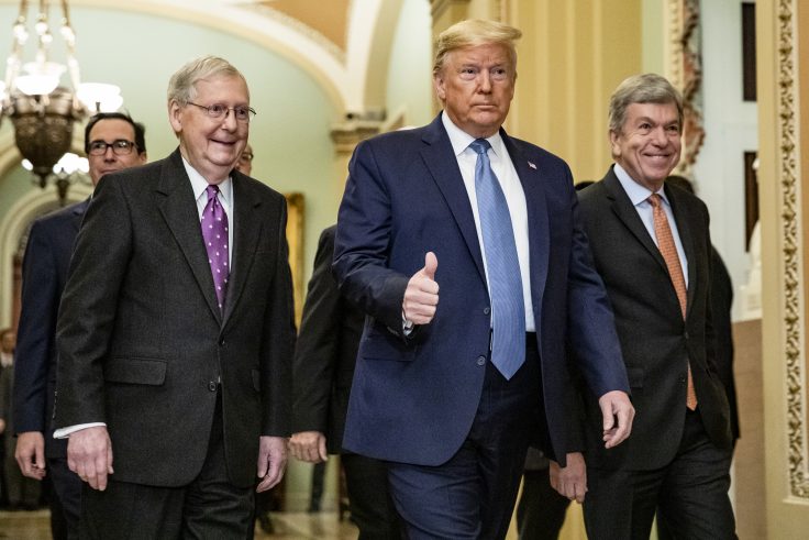 President Trump Meets With GOP Lawmakers On Capitol Hill On Coronavirus Plan
