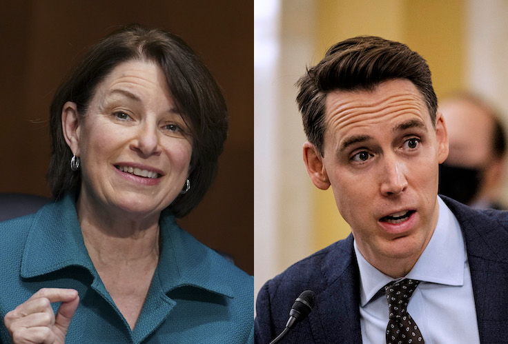 Sens. Amy Klobuchar (D., Minn.) and Josh Hawley (R., Mo.)